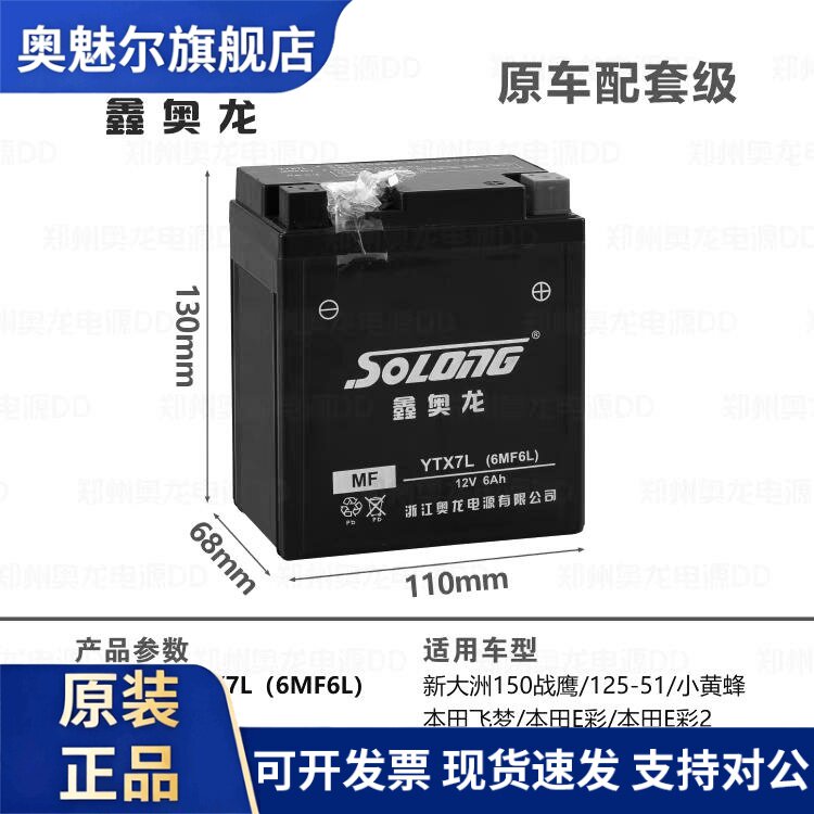 适用鑫奥龙正品摩托车电池电瓶YTX7L6MF6L免维护CB250天剑大公主