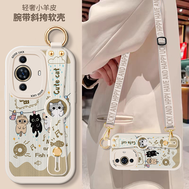 华为Nova11手机壳Hinova11Pro斜挎挂绳Hi智选Ultra腕带支架nove11i全包SE小羊皮Por防摔u硅胶noto背带保护套