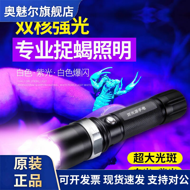 蝎子灯充电手提手电筒超亮户外照抓子强光395紫光专用灯豆虫