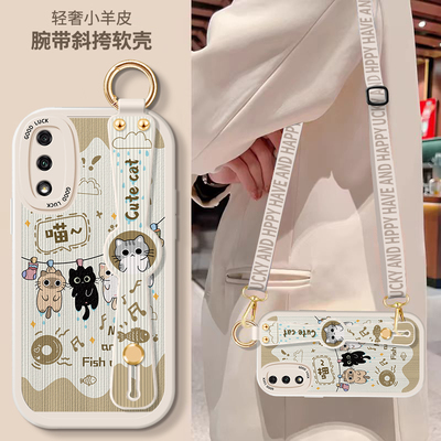 华为荣耀9X手机壳8X腕带9XPro斜挎挂绳Honor叉八九全包防摔小羊皮HonorX背带软壳女HLK一AL10支架硅胶x9pro套