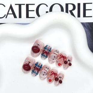 限定新年可爱捏捏雪人雪花苹果童真短款 冬季 纯手工穿戴甲 童真