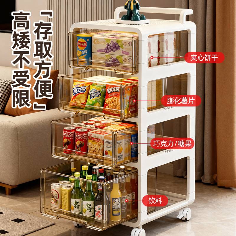家用多层抽屉式收纳柜储物柜可移动客厅杂物收纳柜零食收纳柜塑料