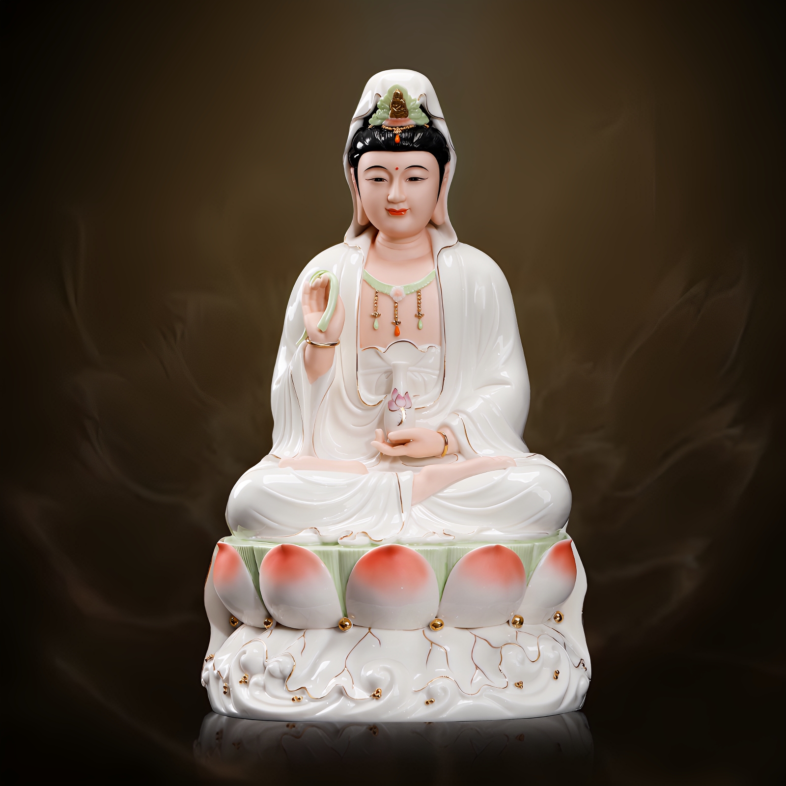 瓷之印 陶瓷坐莲南海观音菩萨佛像客厅家用供奉观世音观音像摆件
