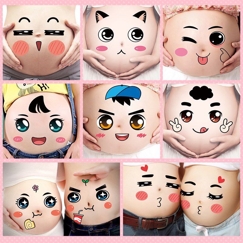 可爱呆萌怀孕拍照纪念写真道具孕妇贴肚子贴纸孕妇拍照大肚皮贴画