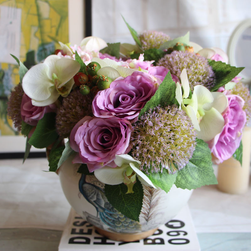 厂家直销欧式仿真花束手扎如意玫瑰 家居装饰假花婚庆用品