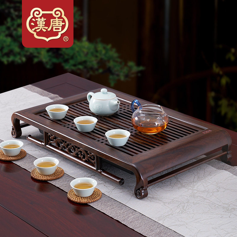 汉唐茶盘 黑檀木绿檀木花梨木茶具茶盘实木抽屉储水茶海功夫茶台