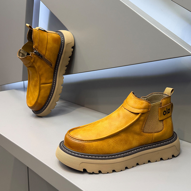 男鞋2025冬季新款时尚百搭厚底低帮工装鞋真皮复古潮流爆款马丁靴