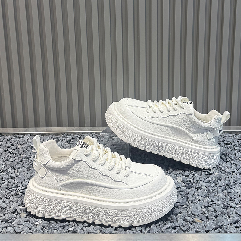 真皮厚底低帮系带百搭小白板鞋