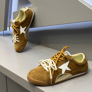男鞋2025秋季新款时尚百搭厚底低帮板鞋翻毛皮做旧星星鞋休闲鞋潮