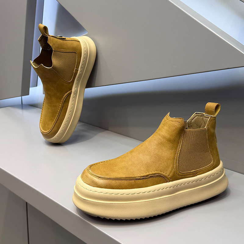 男鞋2025秋冬款时尚百搭厚底大头马丁靴单棉同款真皮一脚蹬休闲鞋