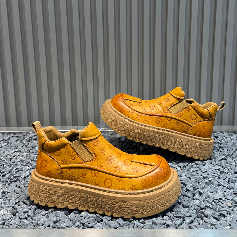 男鞋2025冬季新款时尚百搭厚底大头马丁靴真皮印花单棉同款休闲鞋