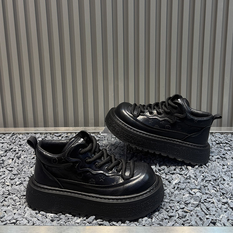 男鞋2025冬季新款时尚百搭厚底勃肯鞋真皮印花系带单棉同款休闲鞋