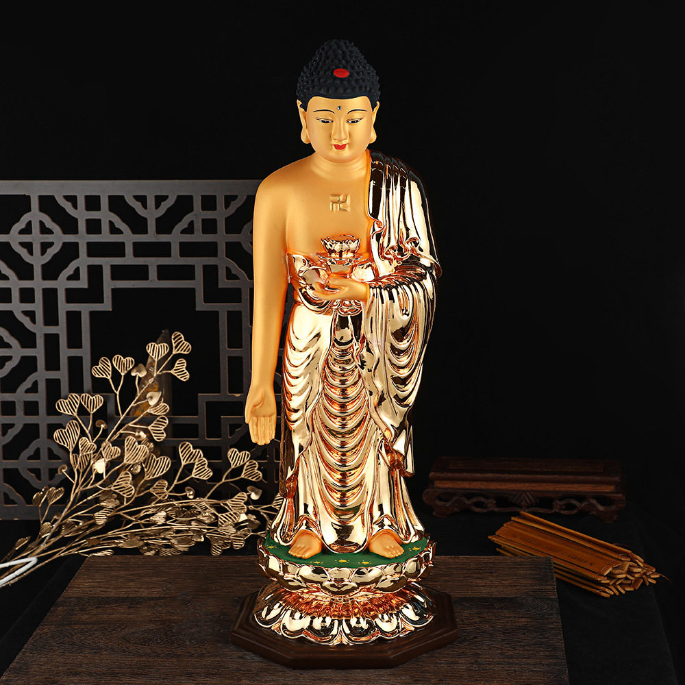 站阿佛树脂佛像镀金三宝佛像站立佛像家居供奉神像摆件