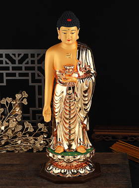 站阿佛树脂佛像镀金三宝佛像站立佛像家居供奉神像摆件