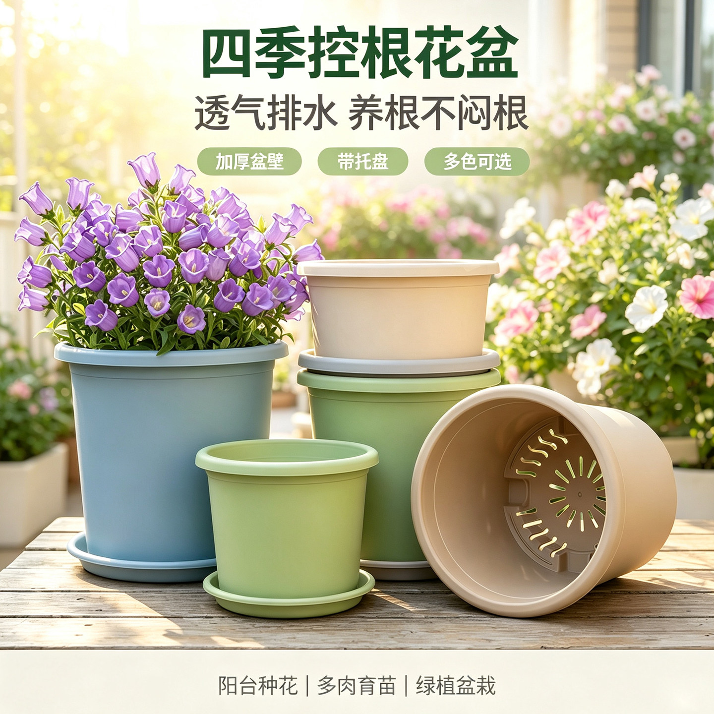 加厚花盆四季控根盆塑料大号加仑盆青山透气家用阳台月季绣球花盆图片