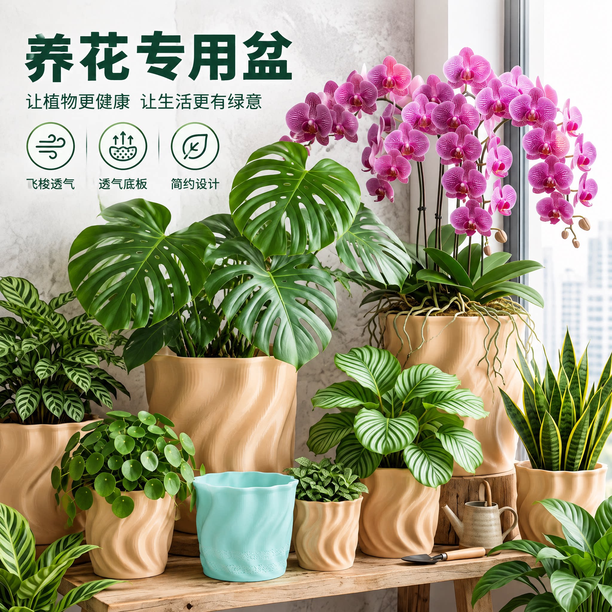 耐用花盆家用阳台桌面绿植专用绿萝多肉创意控根盆透气加厚轻奢大
