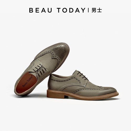 beautoday婚鞋真皮布洛克亮面