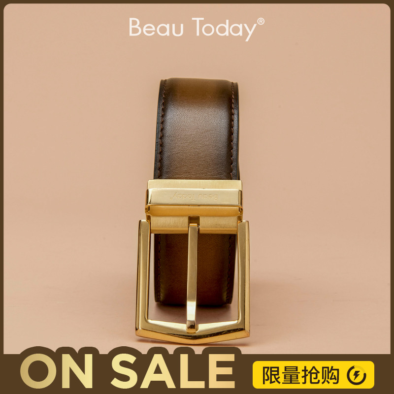 Beautoday2023新款头层牛皮皮带男士腰带真皮针扣腰带男裤带休闲