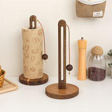 立式免打孔纸巾架餐桌厨房木质卷纸架桌面加长懒人抹布收纳架子