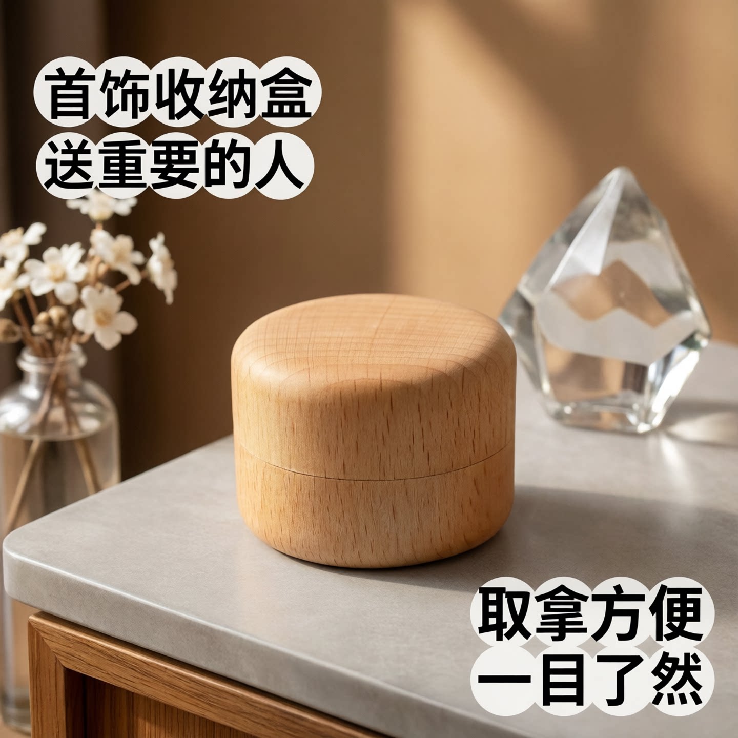 朴色生活榉木首饰盒天然实木图片