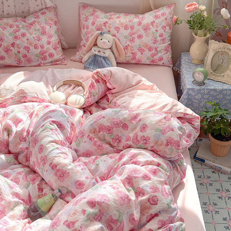 清新田园小碎花双层纱纯棉四件套