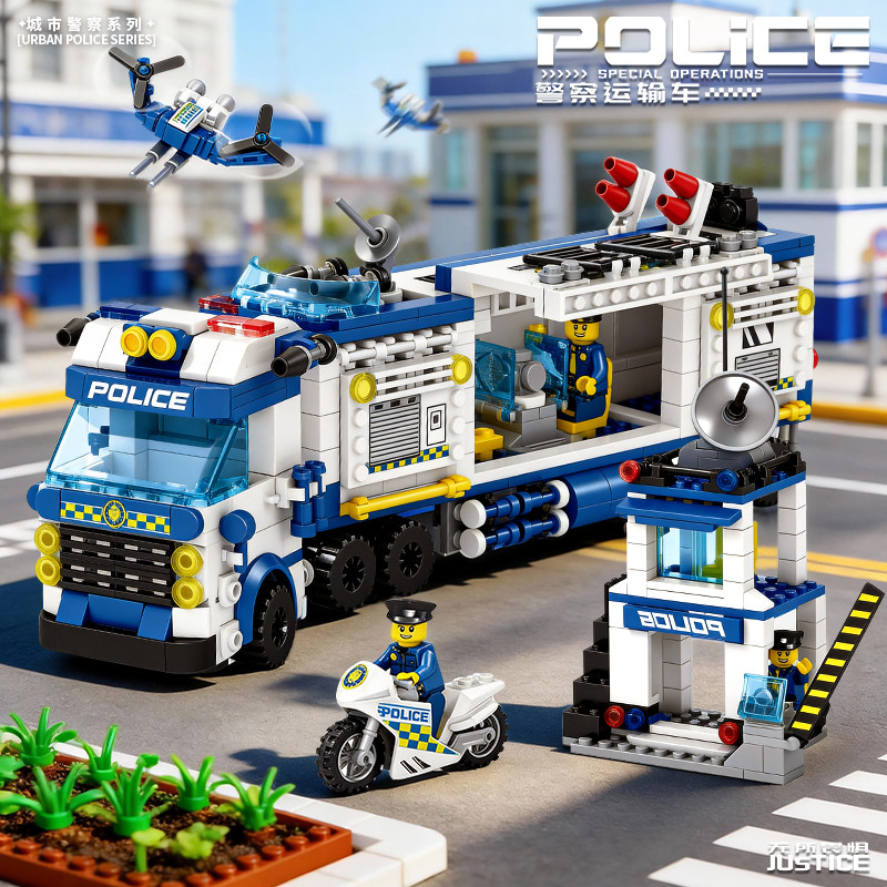 城市警察指挥车积木摩托车拼装男孩儿童玩具6岁以上2026年新款