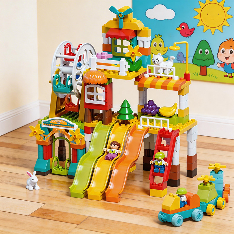 大颗粒游乐场积木滑滑梯DIY房子城堡拼装儿童男孩女孩玩具3岁以上