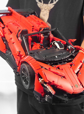 红色兰博毒药大型跑车机械组积木模型汽车成年高难度拼装玩具男孩