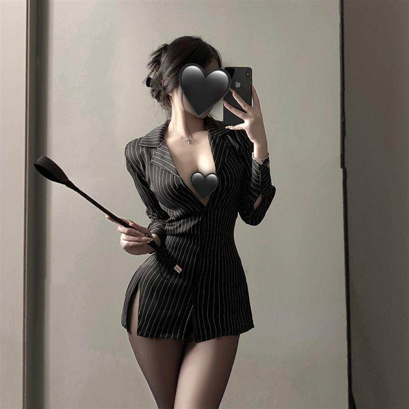 丸川喵 OL御姐风低胸撞色条纹衬衣夜店女装修身收腰显瘦制服衬衫