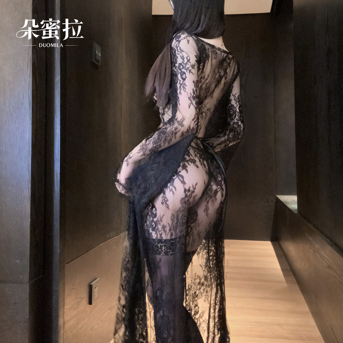 夏季性感豹纹蕾丝V领透视睡裙