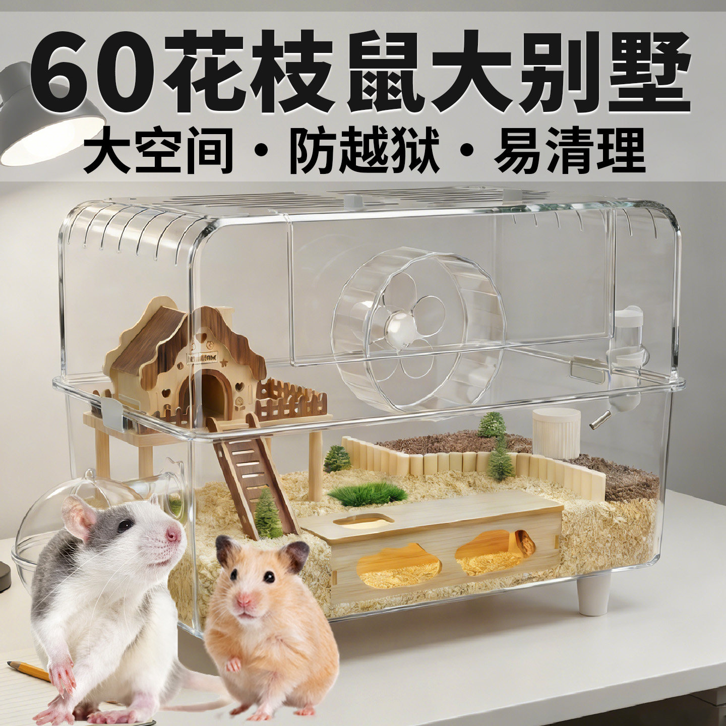 花枝鼠专用笼子特大号60cm仓鼠金丝熊豪华大别墅亚克力透明饲养箱,宠物/宠物食品及用品,笼子,淘宝优惠券,粉丝福利购,淘宝优惠卷