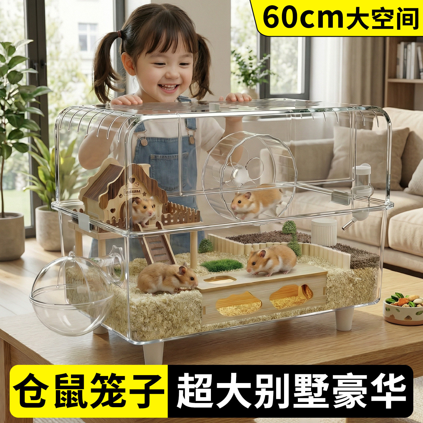 宠物仓鼠笼子金丝熊专用特大号60cm超大别墅豪华亚克力透明饲养窝