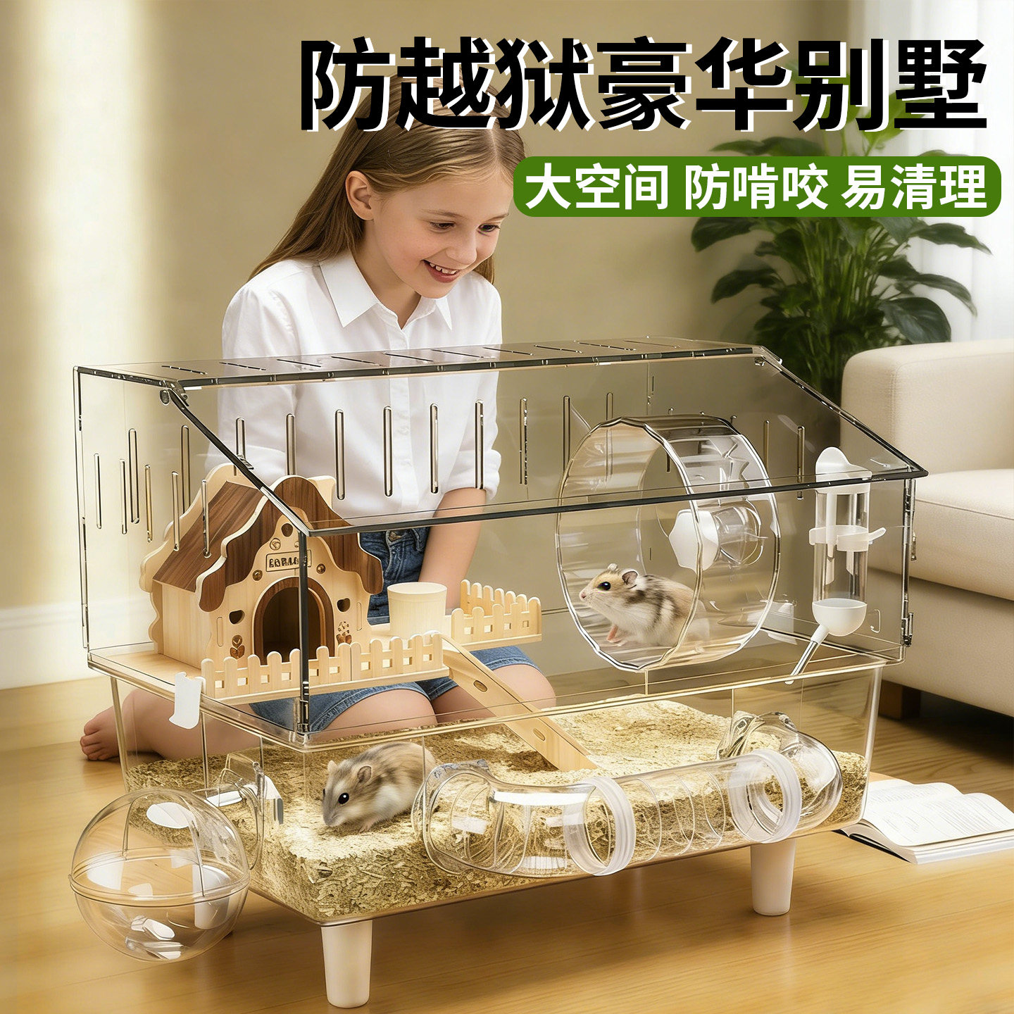 金丝熊仓鼠笼子超大别墅豪华方便清理专用亚克力透明防啃咬二层窝,宠物/宠物食品及用品,笼子,淘宝优惠券,粉丝福利购,淘宝优惠卷