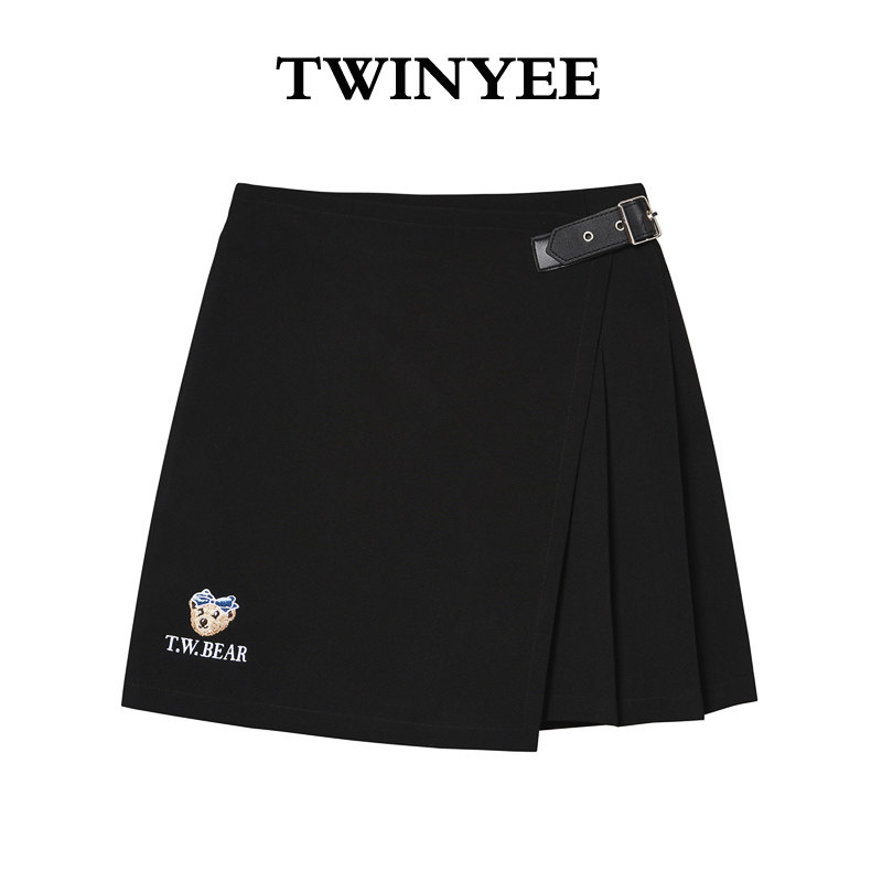小熊黑色半身裙女夏2020新款高腰a字裙百褶裙大码短裙半裙jk裙子