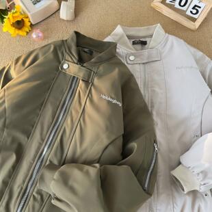 潮牌美式字母棒球服飞行员夹克男情侣复古秋冬季加厚棉服外套