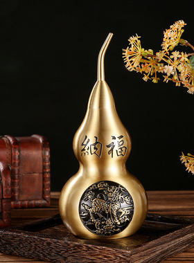 黄铜大号上开盖底开空心葫芦招米纳福麒麟福禄摆件收藏古玩纪念品