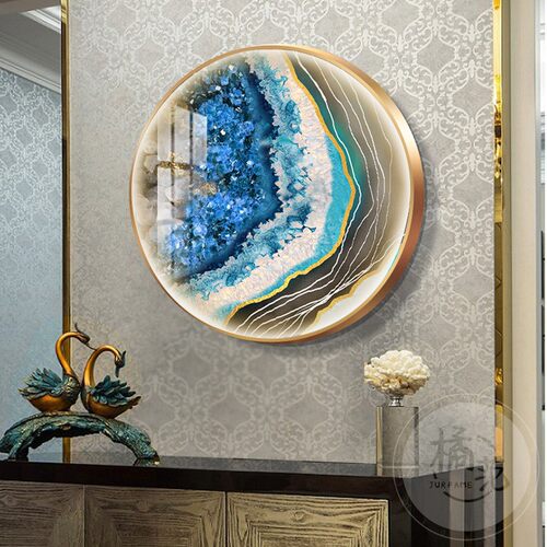 带灯led发光画镶钻晶瓷装饰画餐厅轻奢挂画玄关圆形新中式3d立体