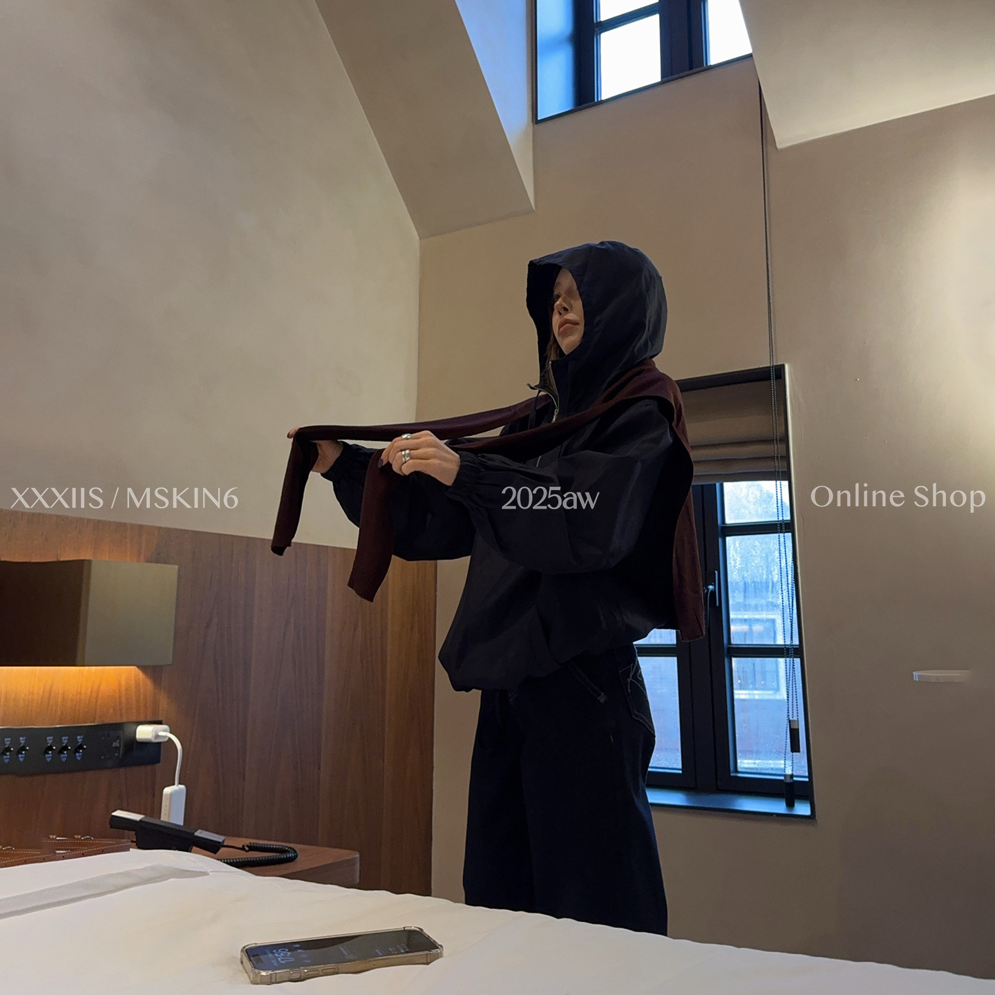 桑蚕丝连帽冲锋衣女慵懒风外套