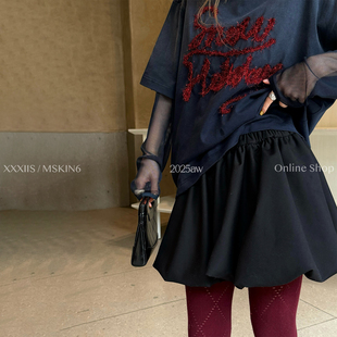MSKIN6冬季新款黑色花苞短裤裙高腰A字显瘦百搭女装防走光时髦