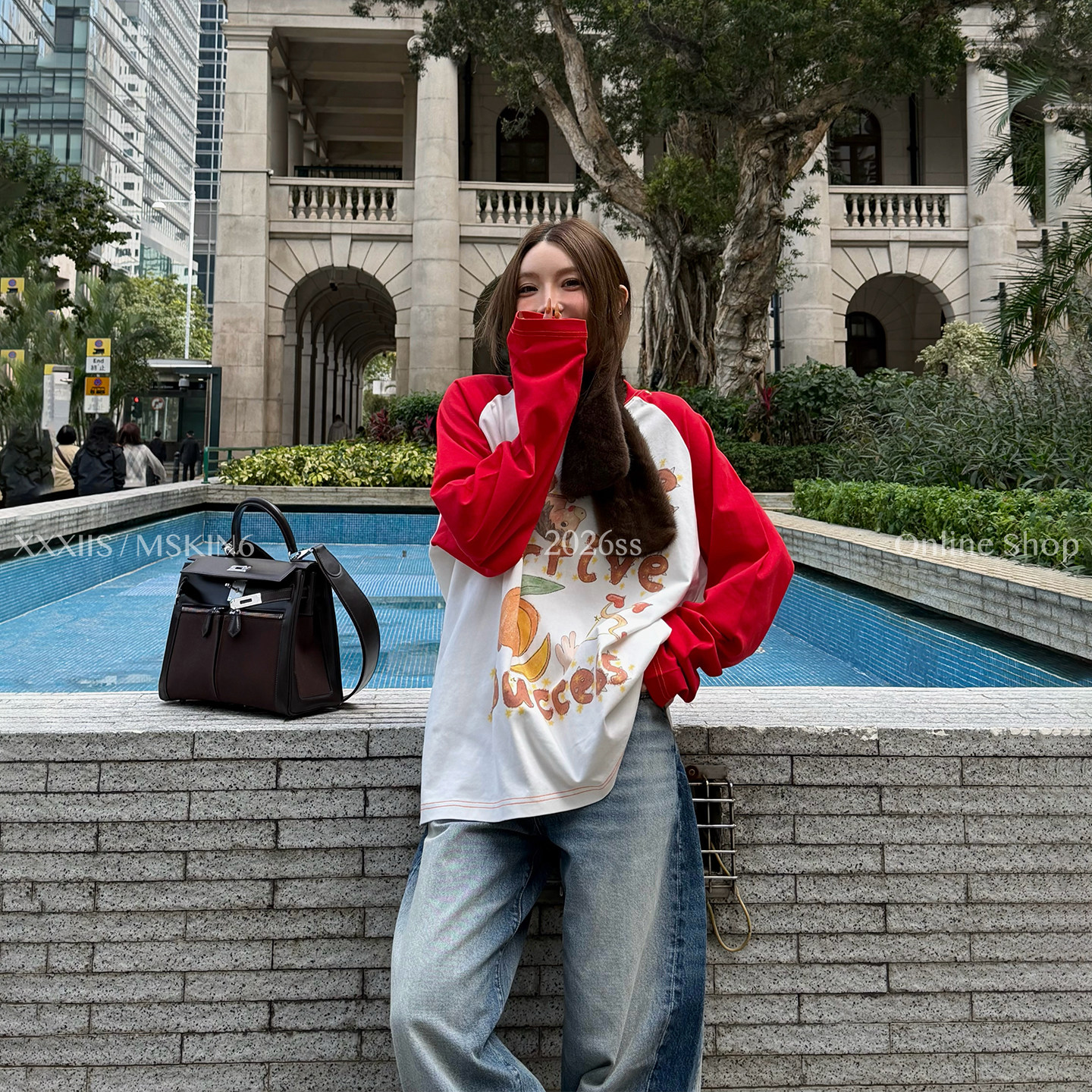 MSKIN6早春红白撞色印花长袖T恤女宽松马年贺岁纯棉显瘦百搭,女装/女士精品,T恤,淘宝优惠券,粉丝福利购,淘宝优惠卷