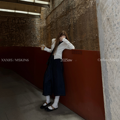 蓝色水洗牛仔七分裤复古高腰宽松