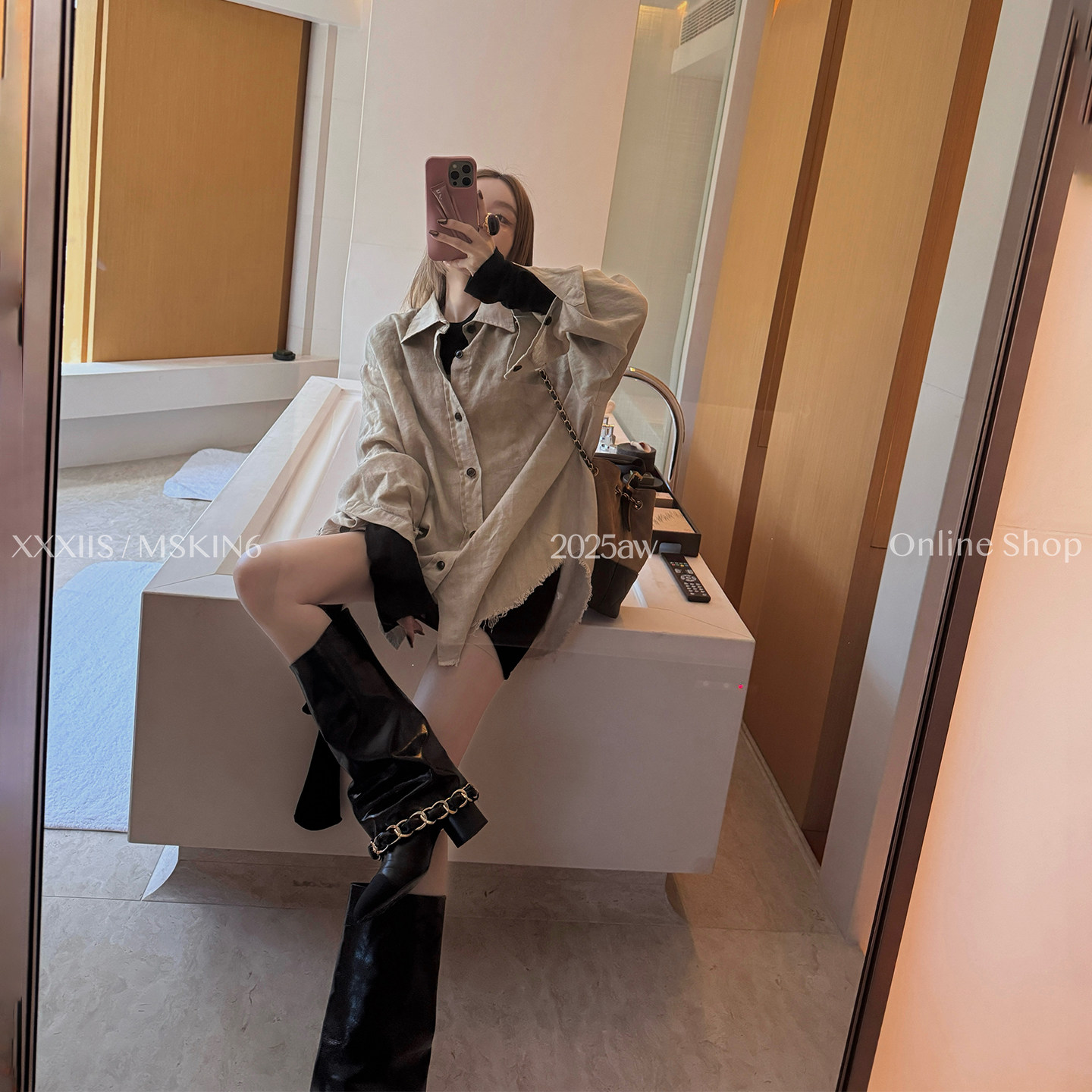 复古晕染亚麻衬衫女宽松翻领显瘦