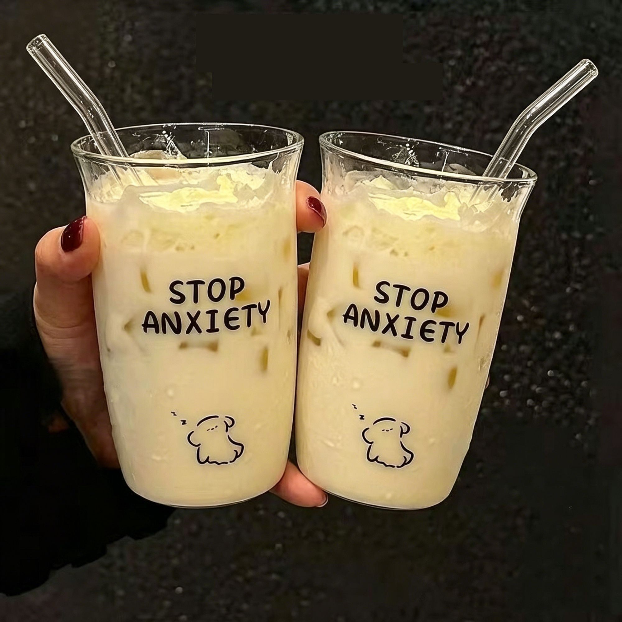 大容量吸管杯学生高硼硅玻璃杯咖啡杯女生高颜值透明水杯家用杯子