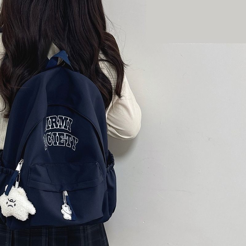 深邃蓝!韩国大容量字母双肩包女2026春季新款学生通勤电脑背包潮