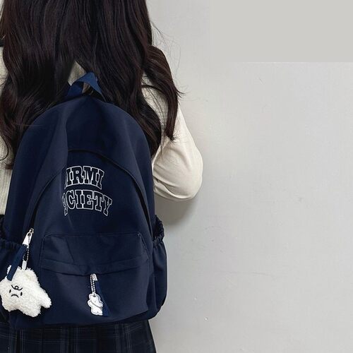 深邃蓝！韩国大容量字母双肩包女2026春季新款学生通勤电脑背包潮