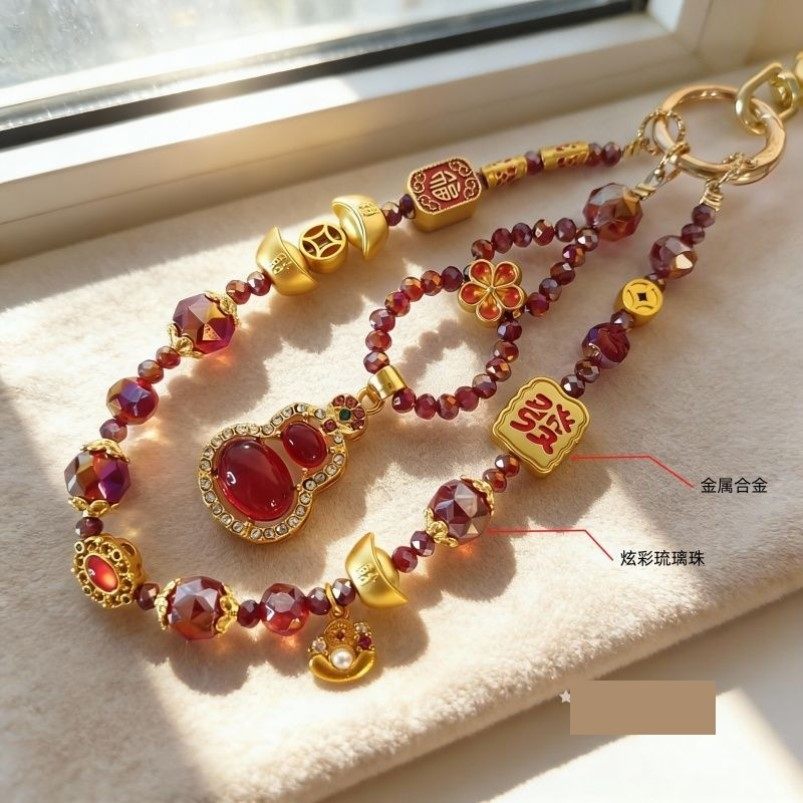 新款过年大红琉璃葫芦手机链挂绳挂手腕手提挂链结实耐用招财挂件