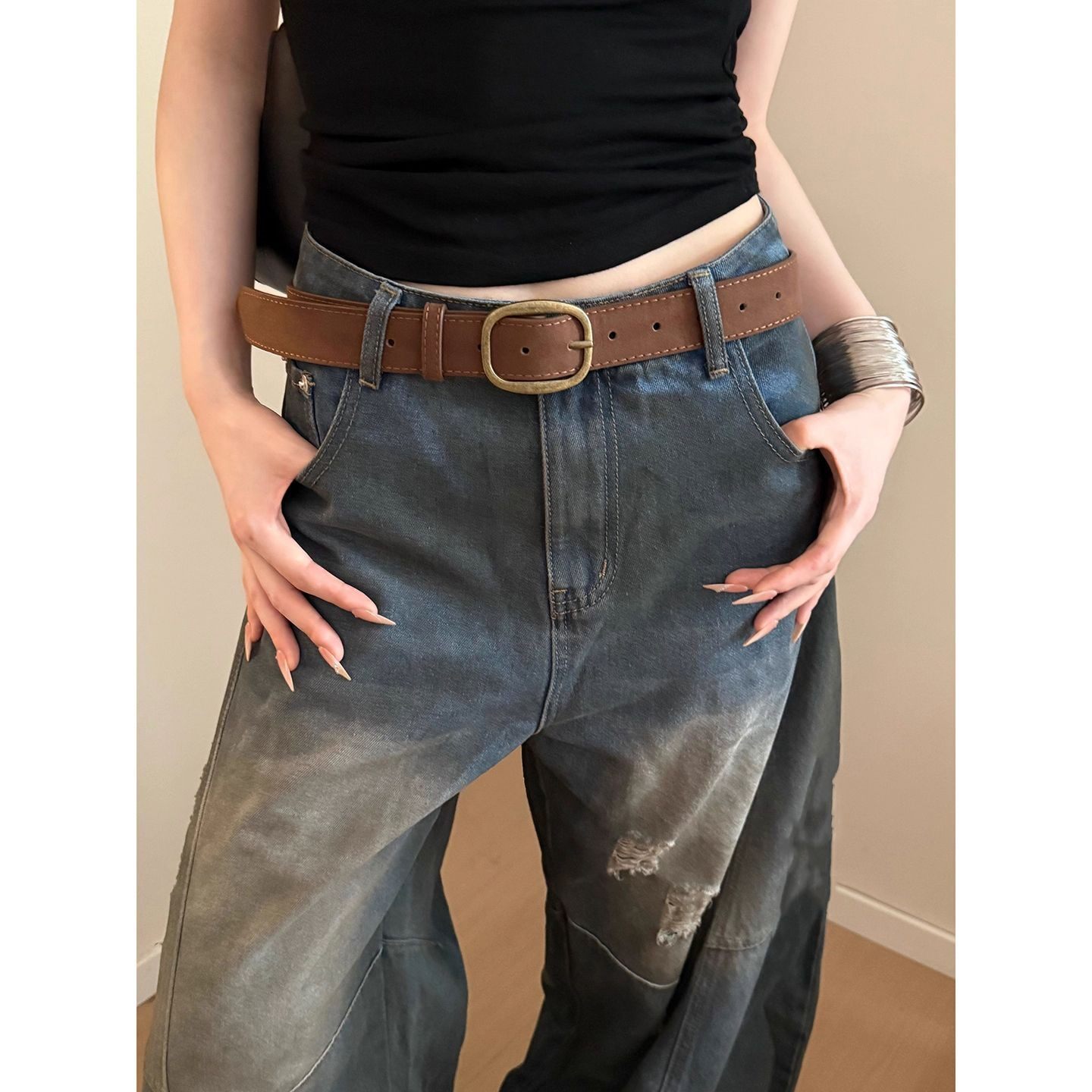 复古咖色宽皮带女款小众高级感装饰配牛仔裤2026新款棕色腰带配饰