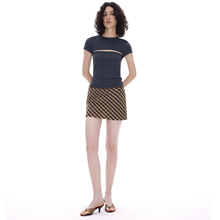 INTERRIS桑蚕丝低腰复古棕色格纹短裙女格子半身裙防走光裙裤