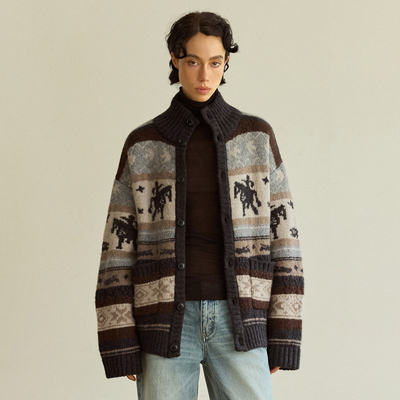 INTERRIS费尔岛羊驼毛混纺开衫