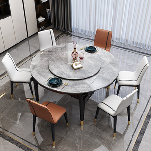 岩板餐桌现代简约伸缩餐桌椅组合轻奢可变圆桌可圆餐桌家用小户型